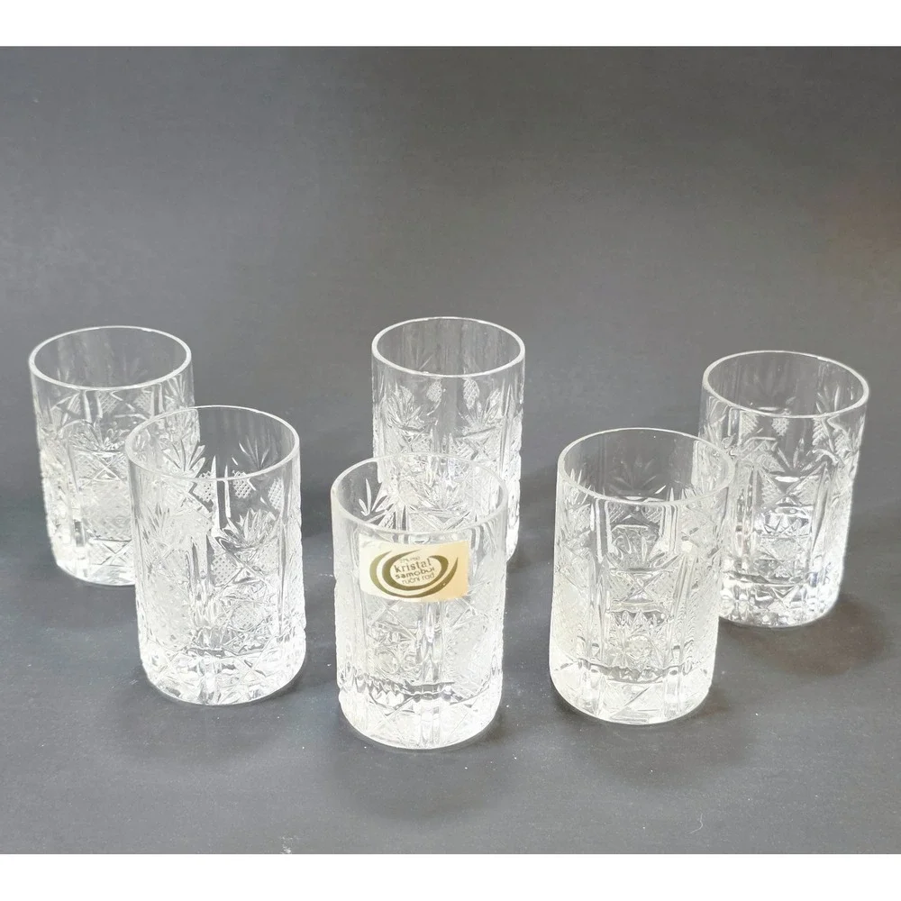 Vintage Kristal Samobor 27% Lead Cut Crystal Shot Glasses Set of 6 Yugoslavia